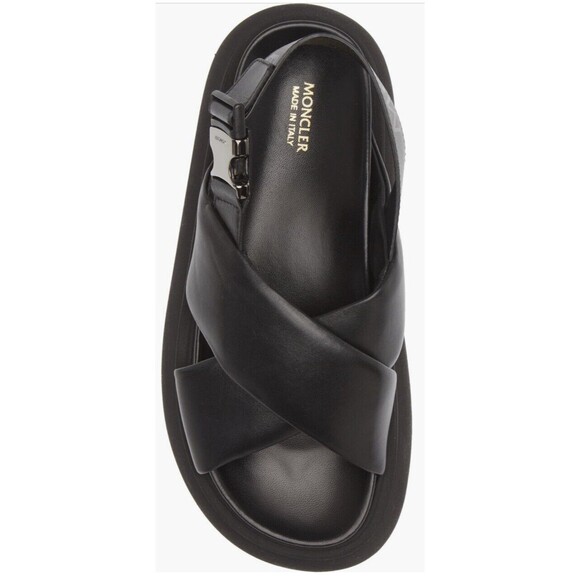 New Moncler Women Black Solarisse Cross-Strap Leather Sandals Platform 37 7 7.5 - Picture 5 of 13